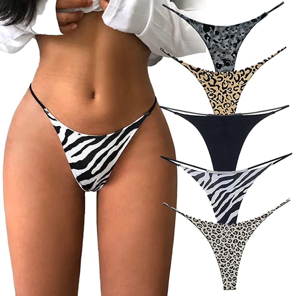 Women Underwear Cotton Thongs 5 Pack T Back See through G-Strings Sexy Lace Breathable Bikini Panties Teens Underwear C-5pack / X-Large