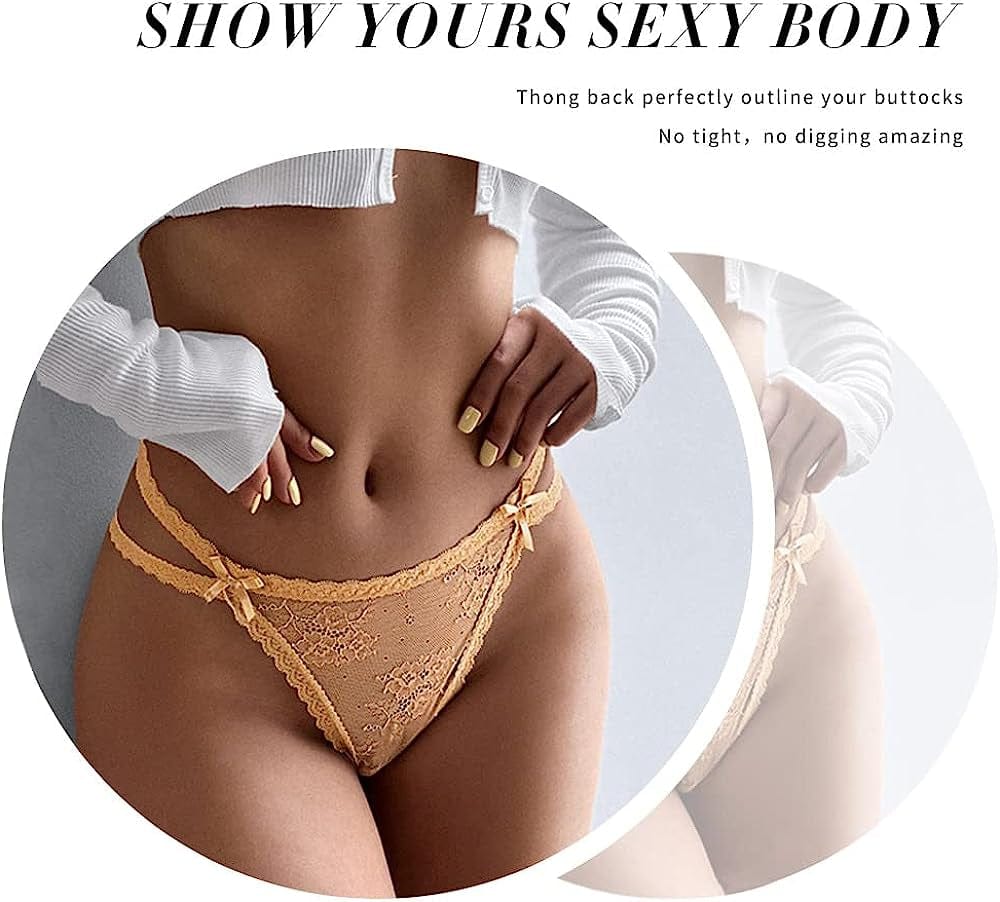 Women Underwear Cotton Thongs 5 Pack T Back See through G-Strings Sexy Lace Breathable Bikini Panties Teens Underwear