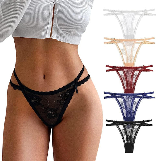 Women Underwear Cotton Thongs 5 Pack T Back See through G-Strings Sexy Lace Breathable Bikini Panties Teens Underwear 5pack-a / X-Large