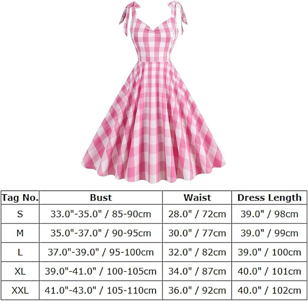 Women Vintage 1950S Pink Gingham Dress Spaghetti Straps Pinup Dresses 50S Costume Cosplay Party Halloween Rockabilly Dress