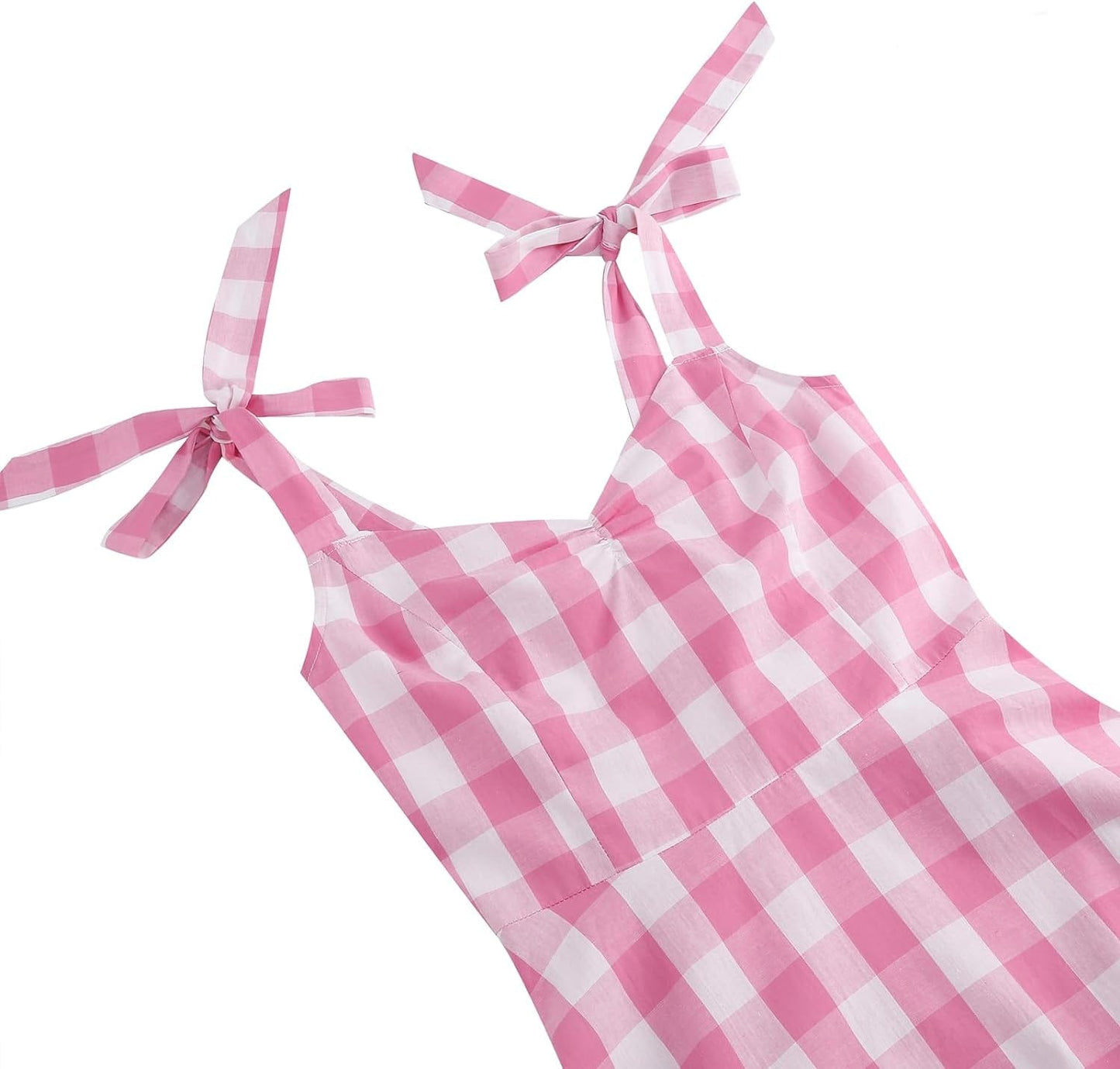 Women Vintage 1950S Pink Gingham Dress Spaghetti Straps Pinup Dresses 50S Costume Cosplay Party Halloween Rockabilly Dress