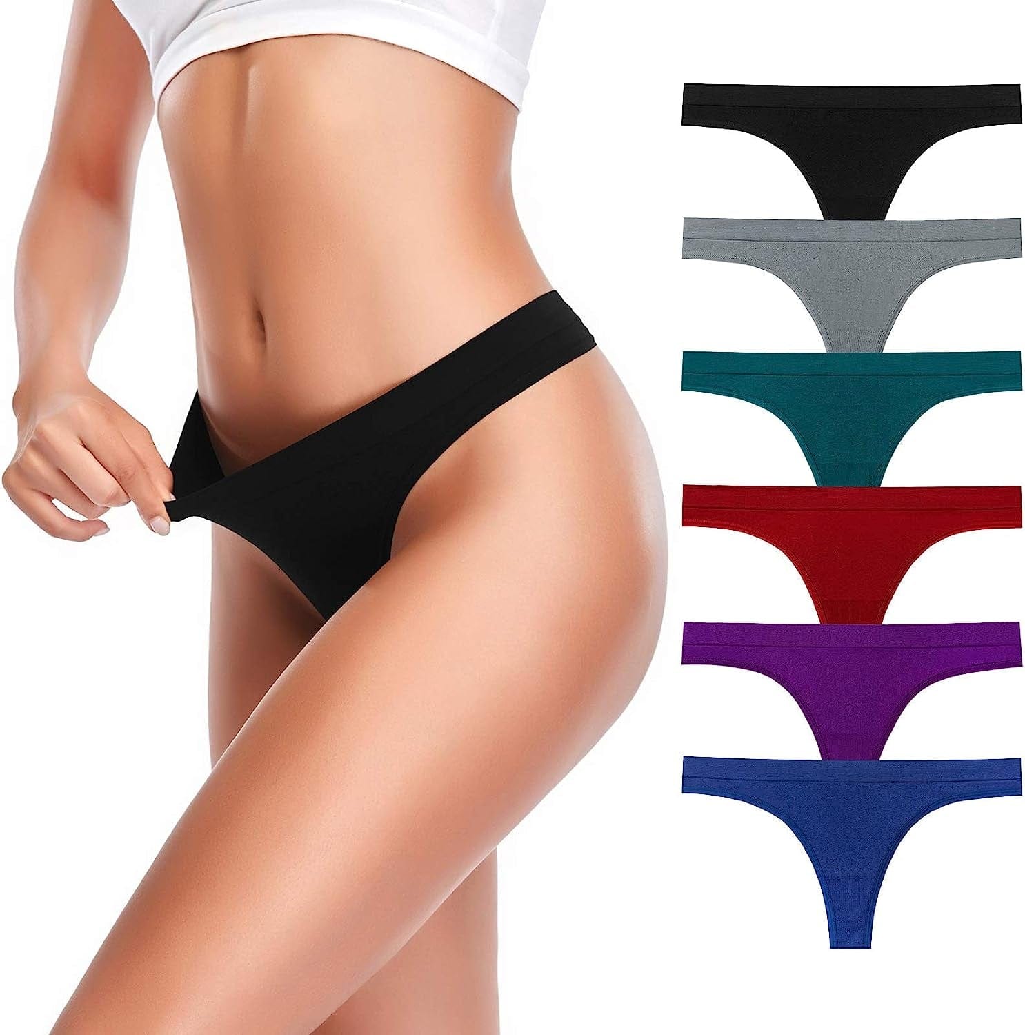 Women Womens Low Underwear Thongs Thong Breathable Panties 6 Pack Multi-a-6 Pack / Medium-Large