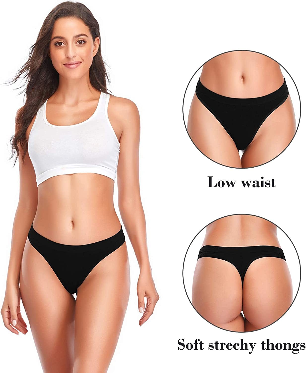 Women Womens Low Underwear Thongs Thong Breathable Panties 6 Pack