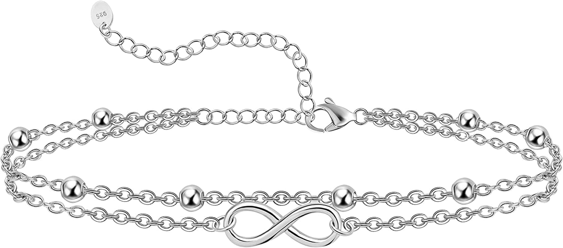 Womens Anklet 925 Sterling Silver Created Opal Layered Anklet Bracelet Dainty Beaded Chain Anklet Adjustable 11" Best Friend Anklet for Women Apparel & Accessories > Jewelry > Anklets CHIC & ARTSY Infinity/silver