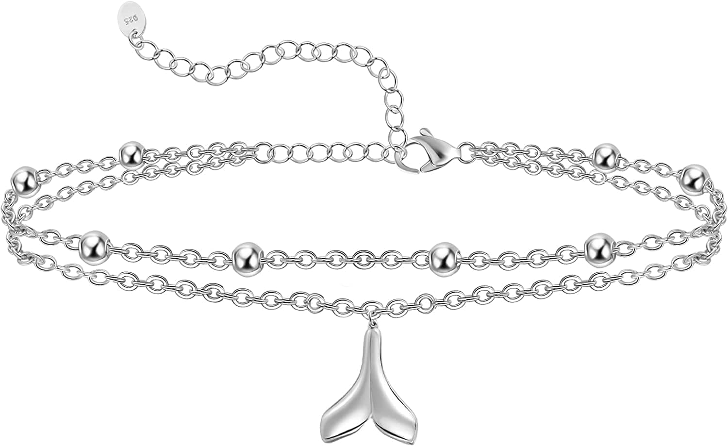 Womens Anklet 925 Sterling Silver Created Opal Layered Anklet Bracelet Dainty Beaded Chain Anklet Adjustable 11" Best Friend Anklet for Women Apparel & Accessories > Jewelry > Anklets CHIC & ARTSY Whale Tail/silver