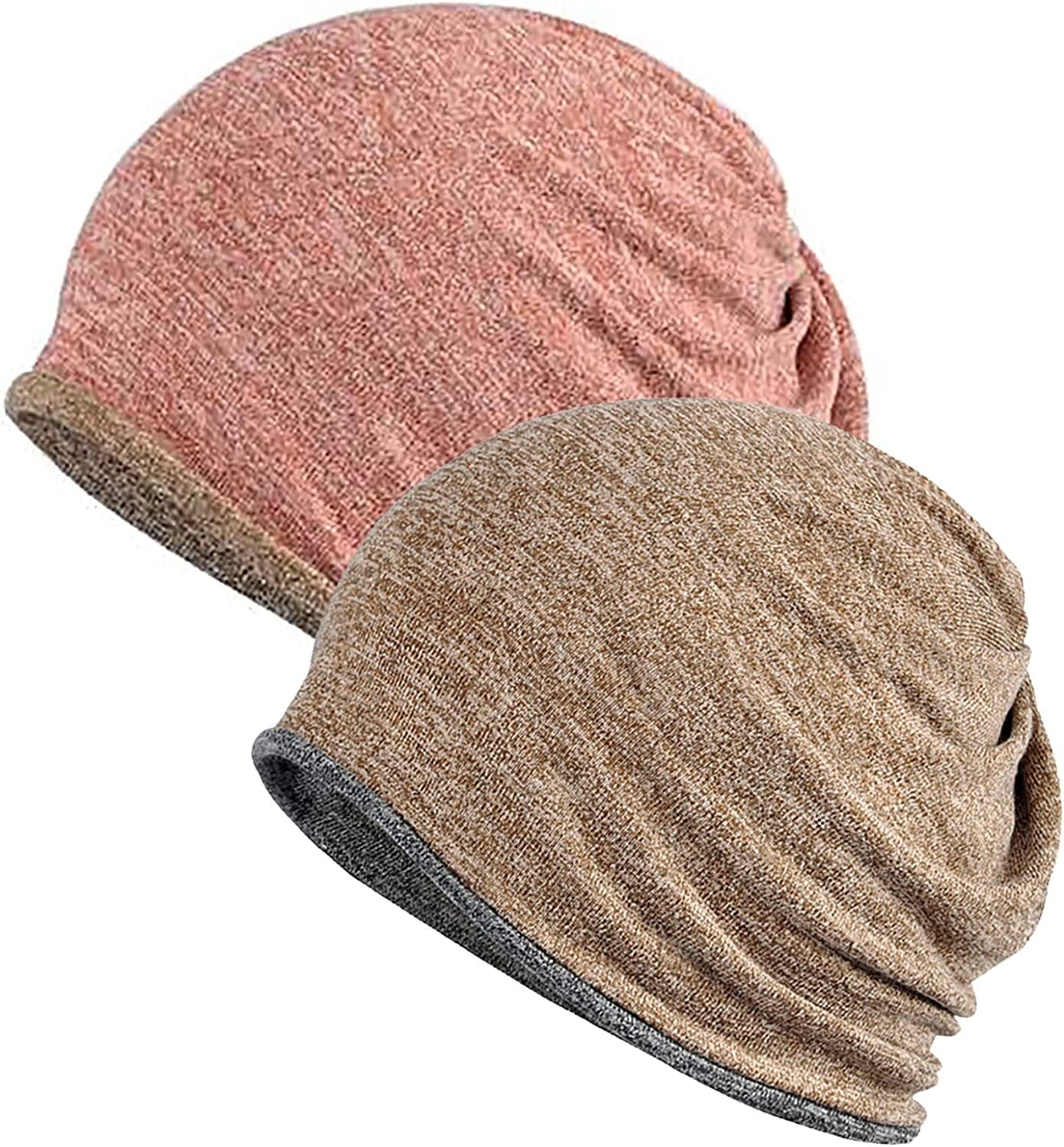 Womens Baggy Soft Slouchy Beanie Hat Stretch Infinity Scarf Head Wrap Cap Apparel & Accessories > Clothing Accessories > Headwear XYIYI 2pcs Pink Grey-s