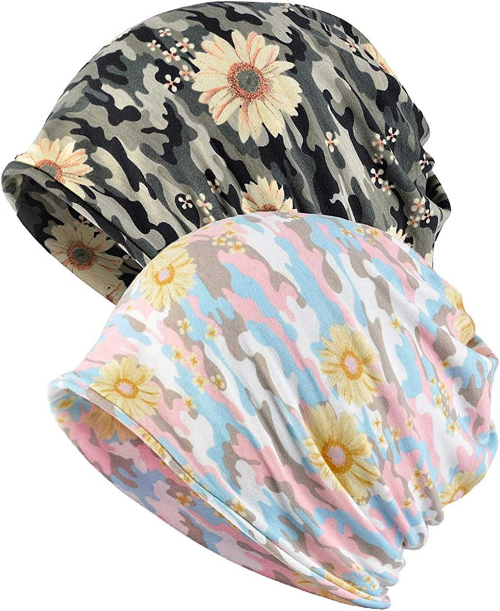 Womens Baggy Soft Slouchy Beanie Hat Stretch Infinity Scarf Head Wrap Cap Apparel & Accessories > Clothing Accessories > Headwear XYIYI 2pcs Camo Sunflower