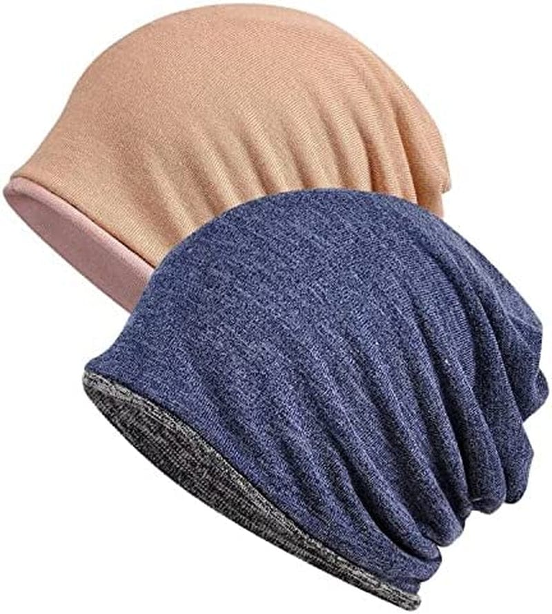 Womens Baggy Soft Slouchy Beanie Hat Stretch Infinity Scarf Head Wrap Cap Apparel & Accessories > Clothing Accessories > Headwear XYIYI 2pcs Blue Apricot-r