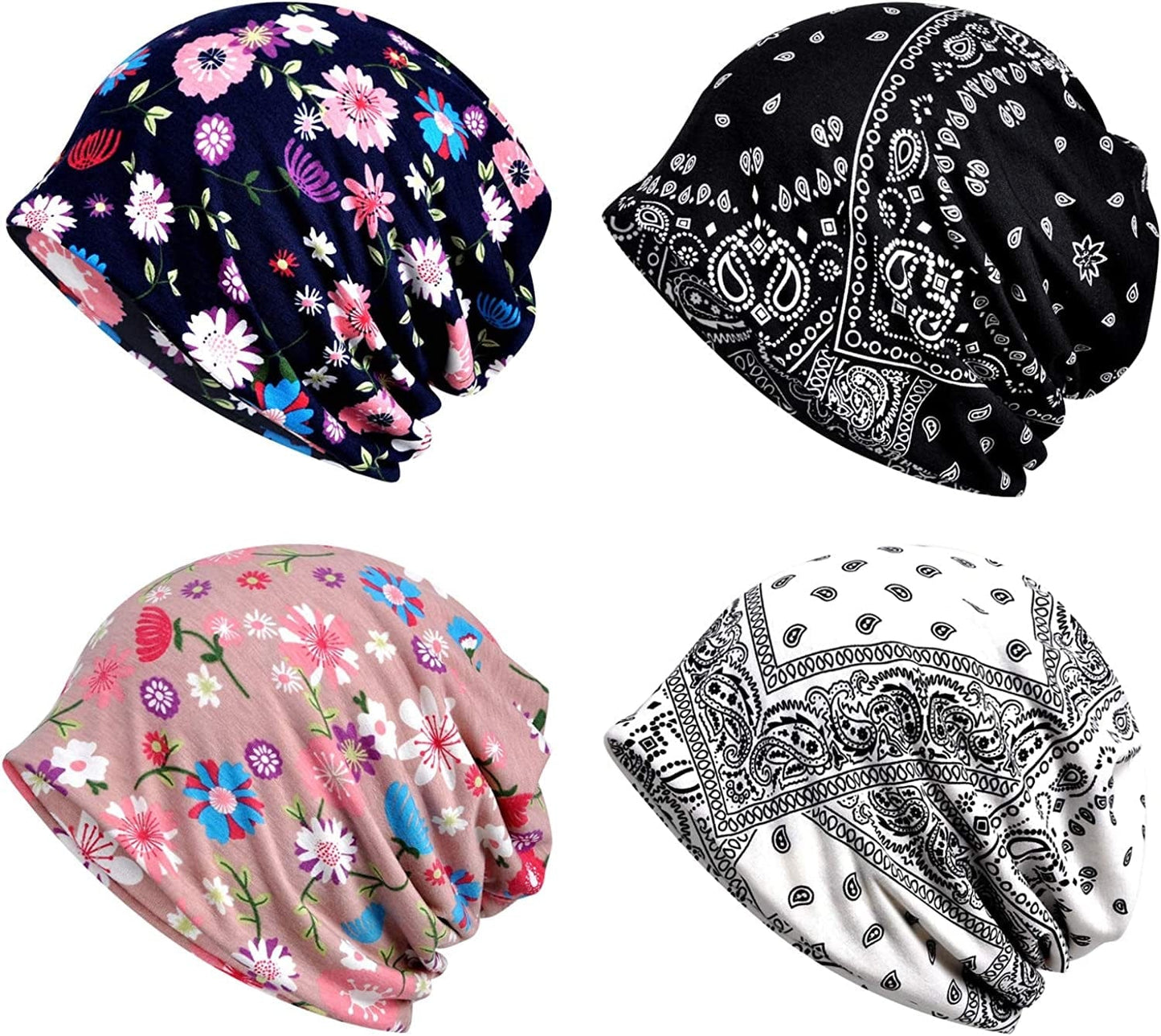 Womens Baggy Soft Slouchy Beanie Hat Stretch Infinity Scarf Head Wrap Cap Apparel & Accessories > Clothing Accessories > Headwear XYIYI 4pcs Multicolor1