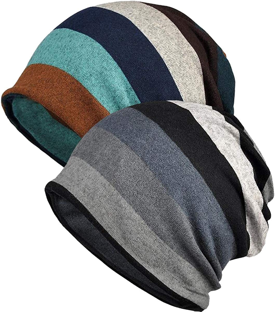 Womens Baggy Soft Slouchy Beanie Hat Stretch Infinity Scarf Head Wrap Cap Apparel & Accessories > Clothing Accessories > Headwear XYIYI 2pcs Knit Stripe