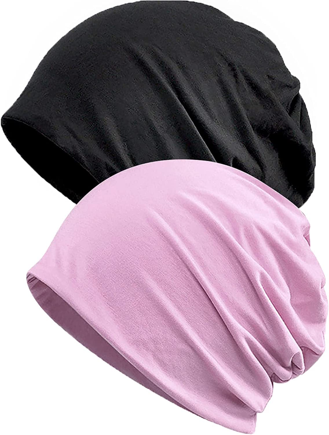 Womens Baggy Soft Slouchy Beanie Hat Stretch Infinity Scarf Head Wrap Cap Apparel & Accessories > Clothing Accessories > Headwear XYIYI 2pcs Black Purple-o