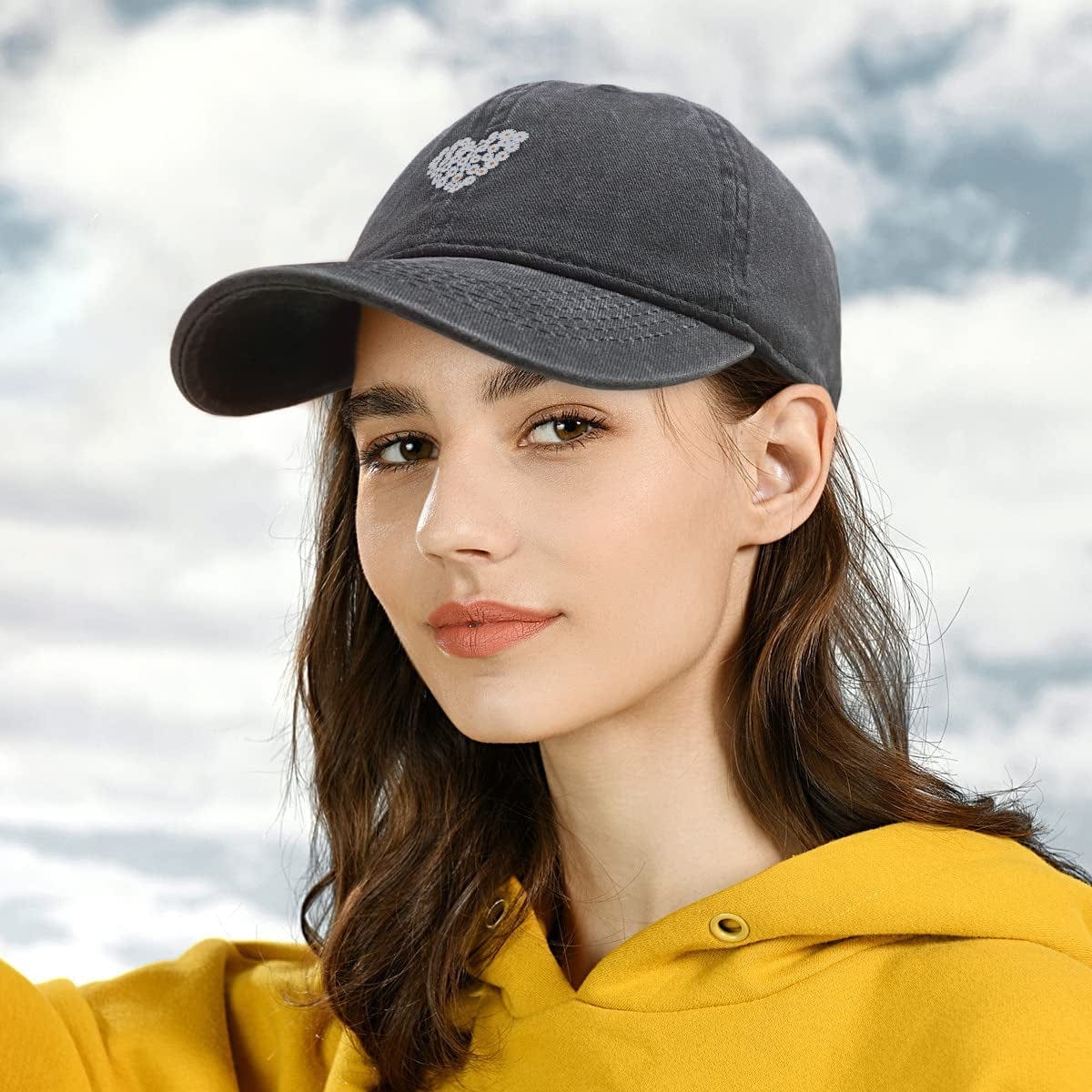 Womens Baseball Caps Black Baseball Cap Women Hats Ball Cap Cute Cotton Distressed Dad Vintage Adjustable Denim Plain Black Unstructured Small Low Profile Ladies Fits Well Fashion(Love) Apparel & Accessories > Clothing Accessories > Hats KLYJI