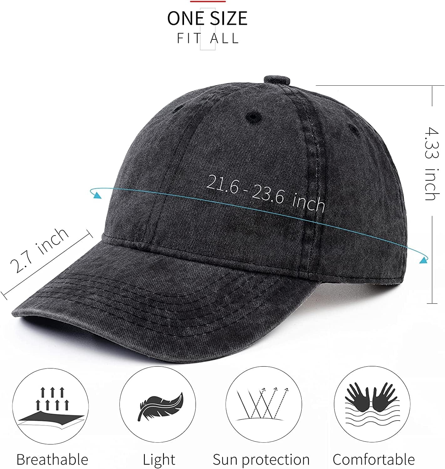 Womens Baseball Caps Hats for Women Ball Cap Cute Distressed Dad Vintage Trucker Adjustable Denim Plain Bulk Black Unstructured Apparel & Accessories > Clothing Accessories > Hats KLYJI