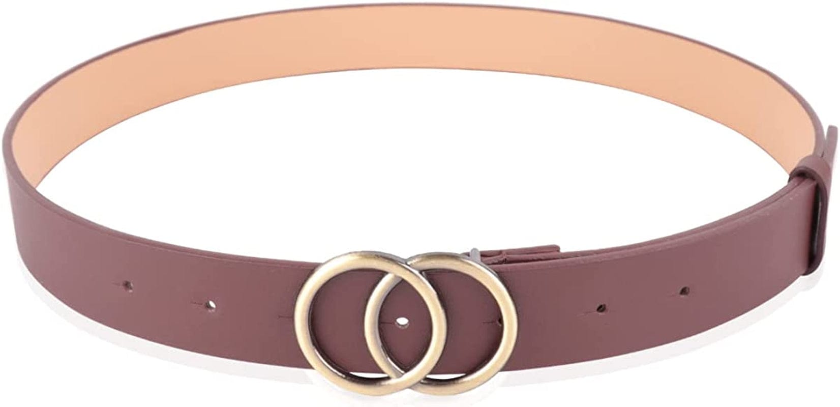 Womens Belt Fashion Metal Buckle Waist Belt - Faux Leather Skinny Dress Jeans Pants Belts Solid, Rhinestone Apparel & Accessories > Clothing Accessories > Belts RIAH FASHION Double Circle Buckle Classic Belt - Brown