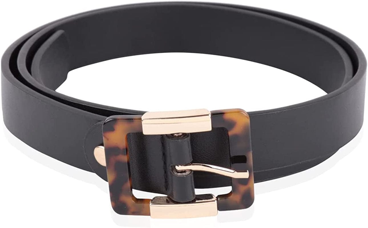 Womens Belt Fashion Metal Buckle Waist Belt - Faux Leather Skinny Dress Jeans Pants Belts Solid, Rhinestone Apparel & Accessories > Clothing Accessories > Belts RIAH FASHION Acetate Tortoise Buckle Belt - Black