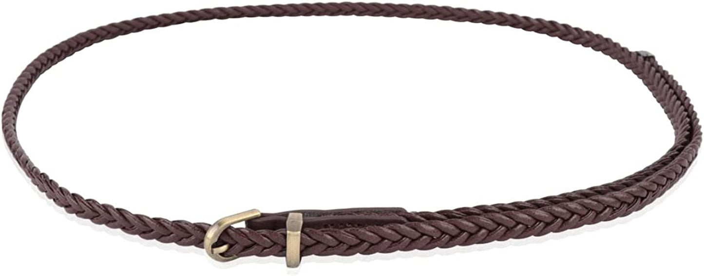 Womens Belt Fashion Metal Buckle Waist Belt - Faux Leather Skinny Dress Jeans Pants Belts Solid, Rhinestone Apparel & Accessories > Clothing Accessories > Belts RIAH FASHION Skinny Braided Belt - Brown