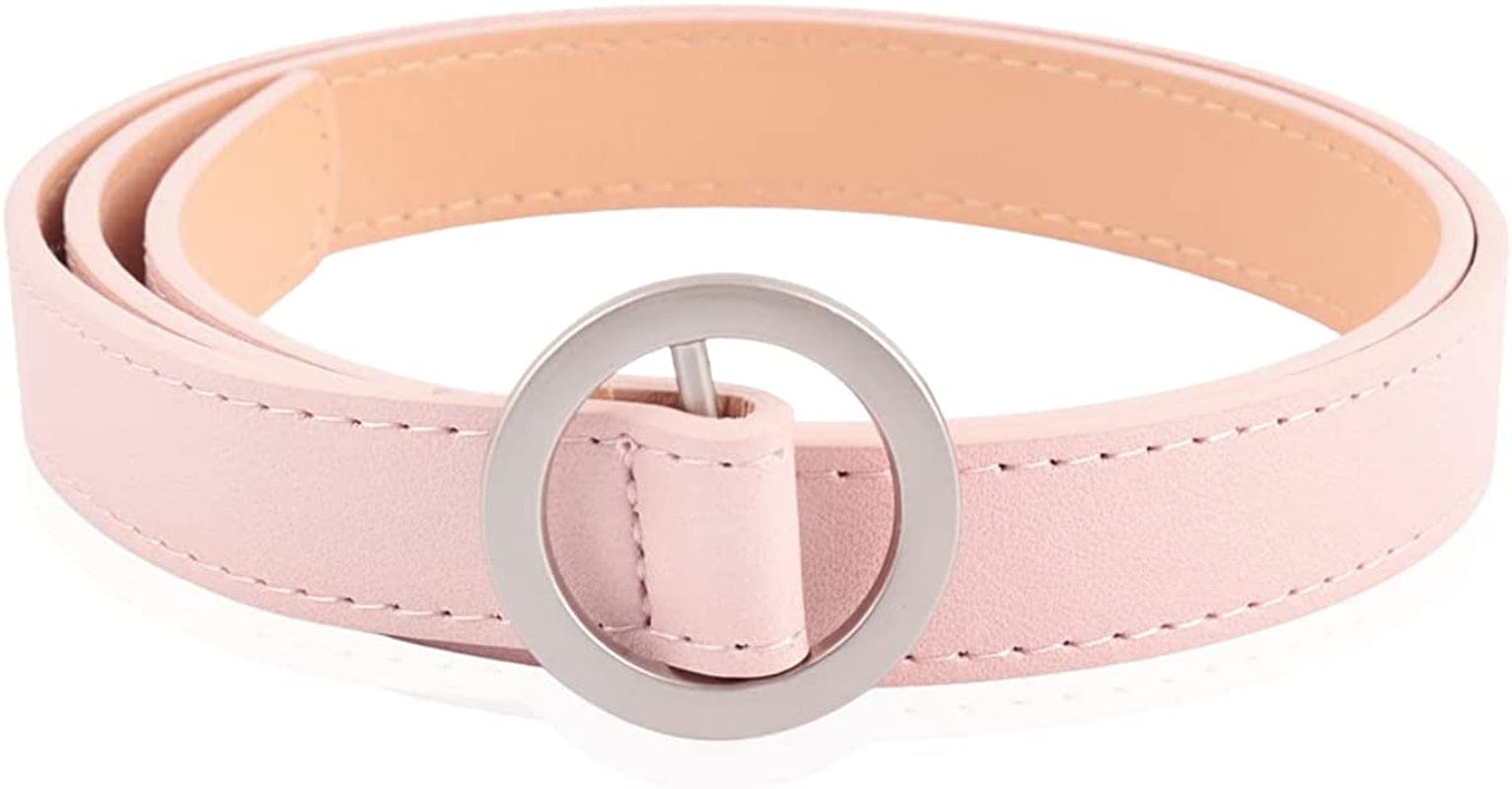 Womens Belt Fashion Metal Buckle Waist Belt - Faux Leather Skinny Dress Jeans Pants Belts Solid, Rhinestone Apparel & Accessories > Clothing Accessories > Belts RIAH FASHION Circle Buckle Faux Leather Belt - Pink