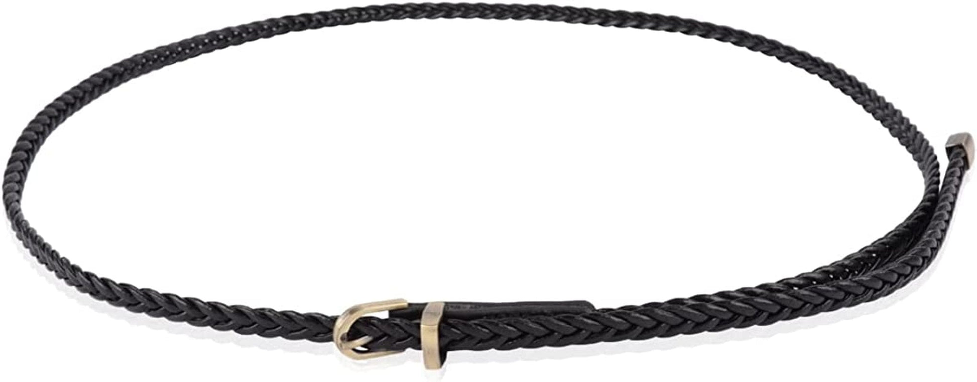 Womens Belt Fashion Metal Buckle Waist Belt - Faux Leather Skinny Dress Jeans Pants Belts Solid, Rhinestone Apparel & Accessories > Clothing Accessories > Belts RIAH FASHION Skinny Braided Belt - Black