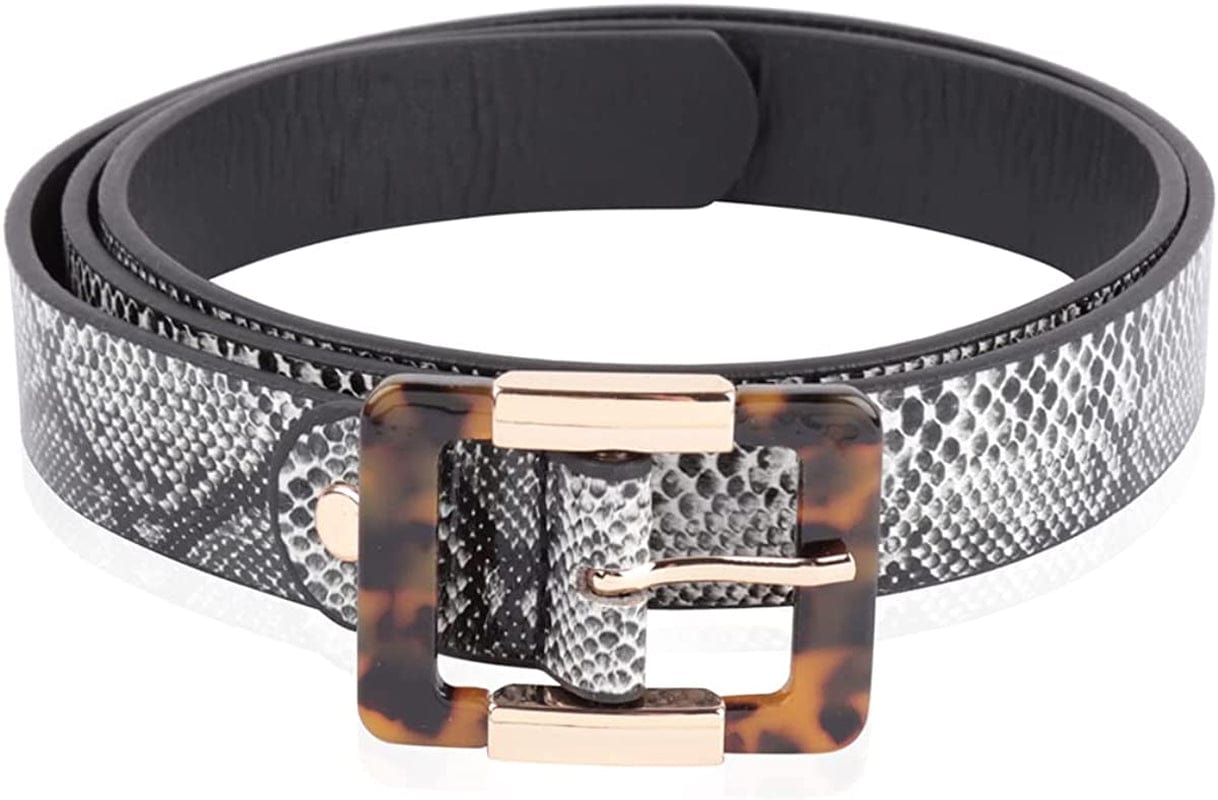 Womens Belt Fashion Metal Buckle Waist Belt - Faux Leather Skinny Dress Jeans Pants Belts Solid, Rhinestone Apparel & Accessories > Clothing Accessories > Belts RIAH FASHION Acetate Tortoise Buckle Belt - Snake