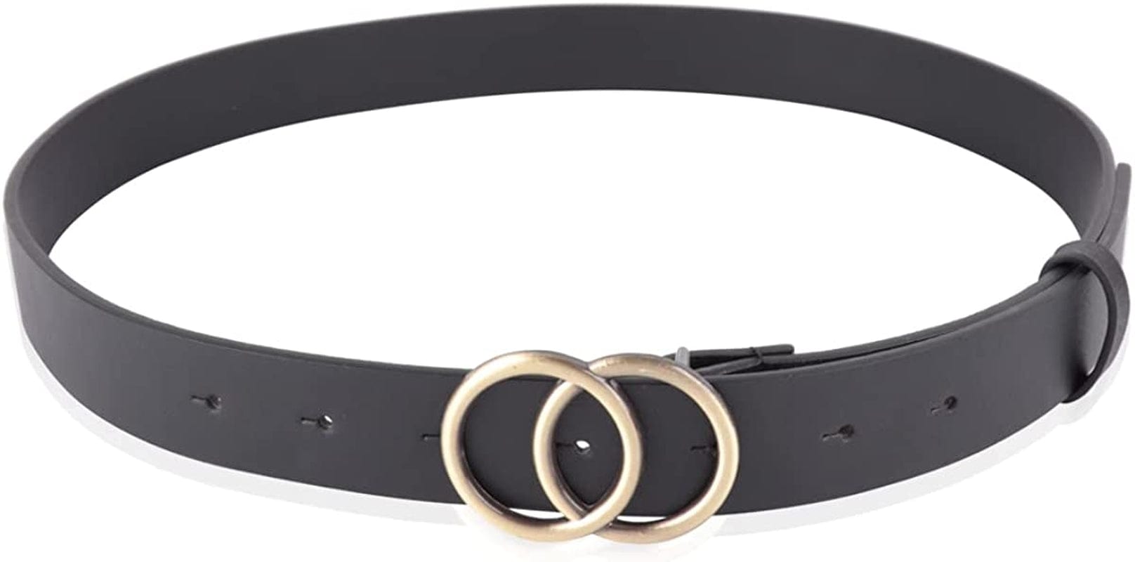 Womens Belt Fashion Metal Buckle Waist Belt - Faux Leather Skinny Dress Jeans Pants Belts Solid, Rhinestone Apparel & Accessories > Clothing Accessories > Belts RIAH FASHION Double Circle Buckle Classic Belt - Black