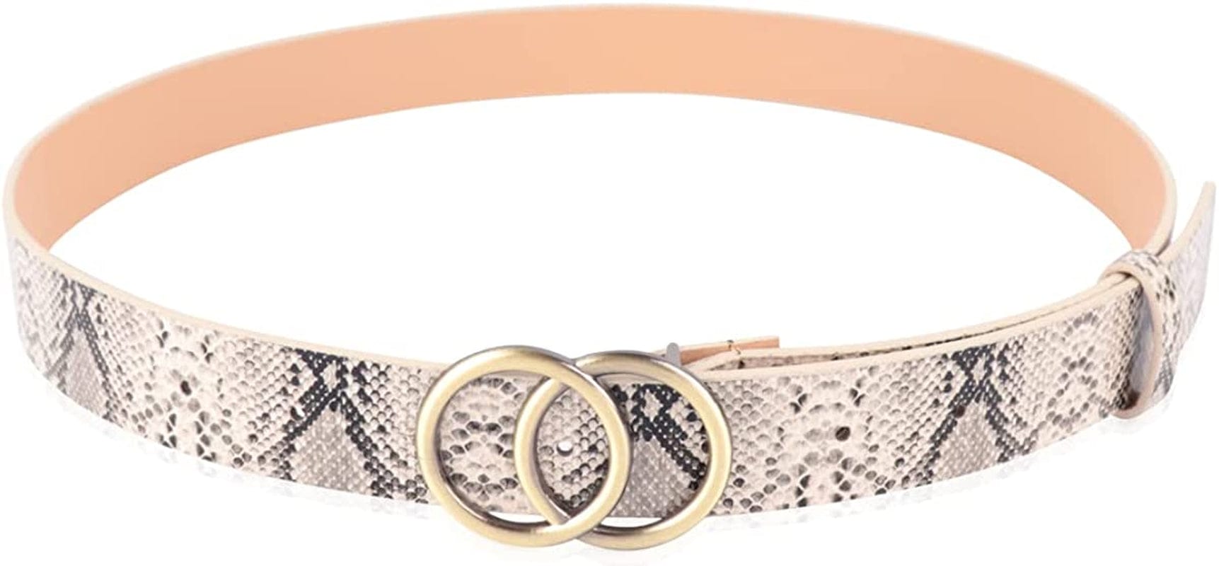 Womens Belt Fashion Metal Buckle Waist Belt - Faux Leather Skinny Dress Jeans Pants Belts Solid, Rhinestone Apparel & Accessories > Clothing Accessories > Belts RIAH FASHION Double Circle Buckle Classic Belt - Snake