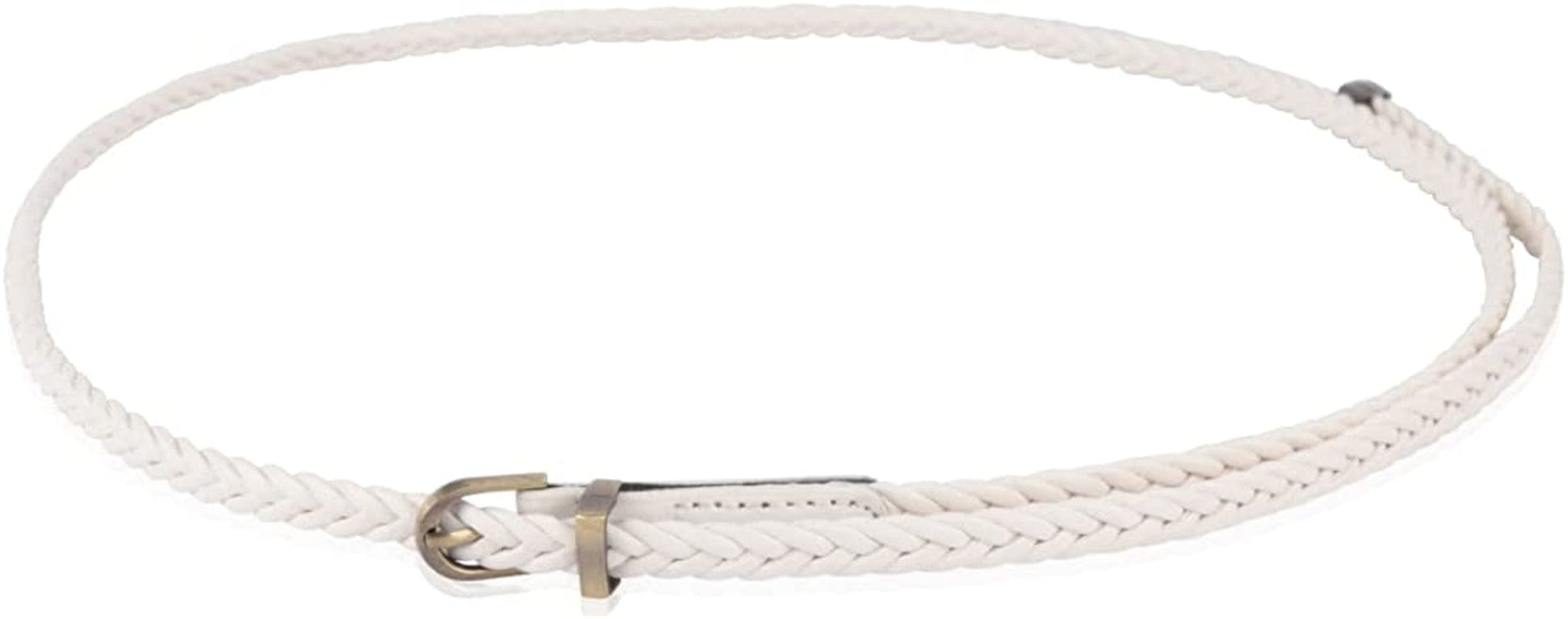 Womens Belt Fashion Metal Buckle Waist Belt - Faux Leather Skinny Dress Jeans Pants Belts Solid, Rhinestone Apparel & Accessories > Clothing Accessories > Belts RIAH FASHION Skinny Braided Belt - White