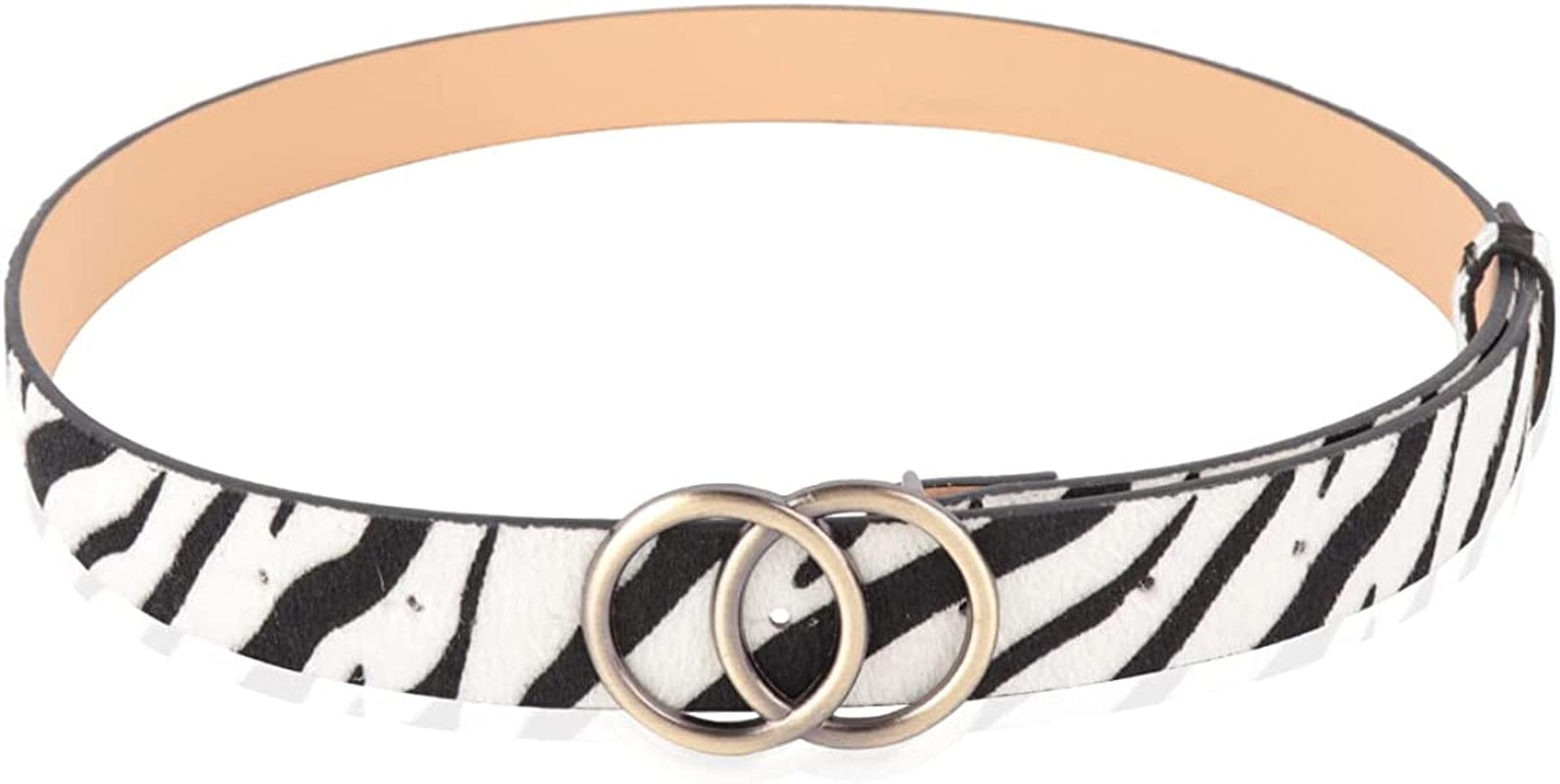 Womens Belt Fashion Metal Buckle Waist Belt - Faux Leather Skinny Dress Jeans Pants Belts Solid, Rhinestone Apparel & Accessories > Clothing Accessories > Belts RIAH FASHION Double Circle Buckle Classic Belt - Zebra