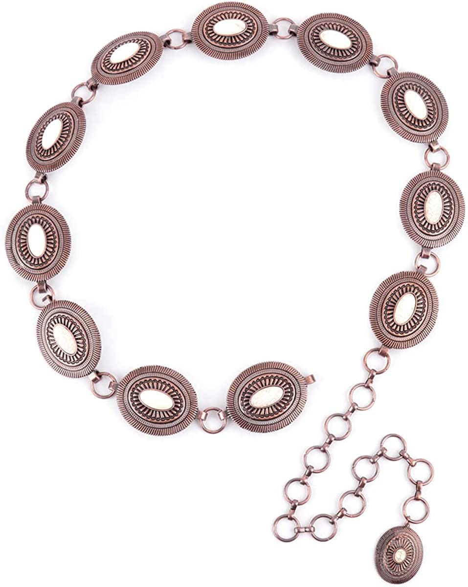 Womens Belt Fashion Metal Buckle Waist Belt - Faux Leather Skinny Dress Jeans Pants Belts Solid, Rhinestone Apparel & Accessories > Clothing Accessories > Belts RIAH FASHION Boho Semi Precious Stone Charm Belt - Copper