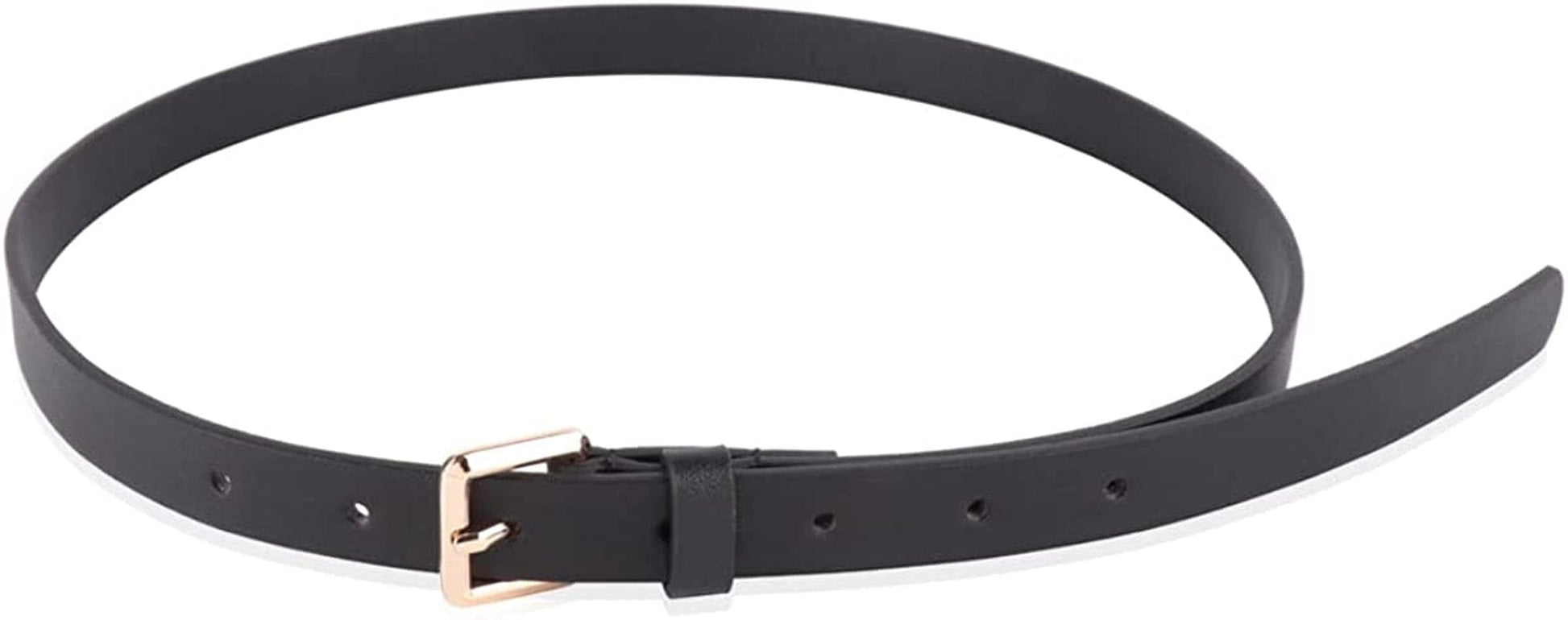 Womens Belt Fashion Metal Buckle Waist Belt - Faux Leather Skinny Dress Jeans Pants Belts Solid, Rhinestone Apparel & Accessories > Clothing Accessories > Belts RIAH FASHION Classic Buckle Skinny Belt - Black