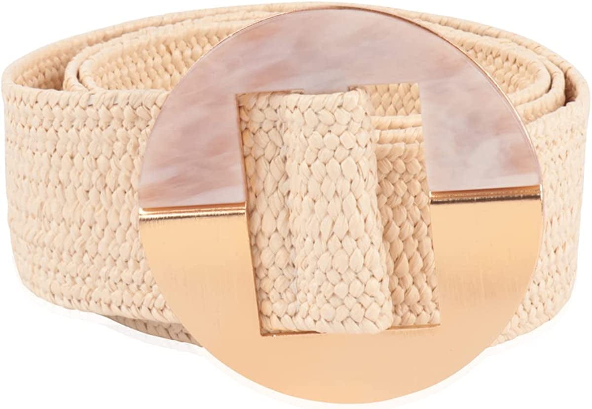 Womens Belt Fashion Metal Buckle Waist Belt - Faux Leather Skinny Dress Jeans Pants Belts Solid, Rhinestone Apparel & Accessories > Clothing Accessories > Belts RIAH FASHION Acetate Buckle Belt - Straw Ivory