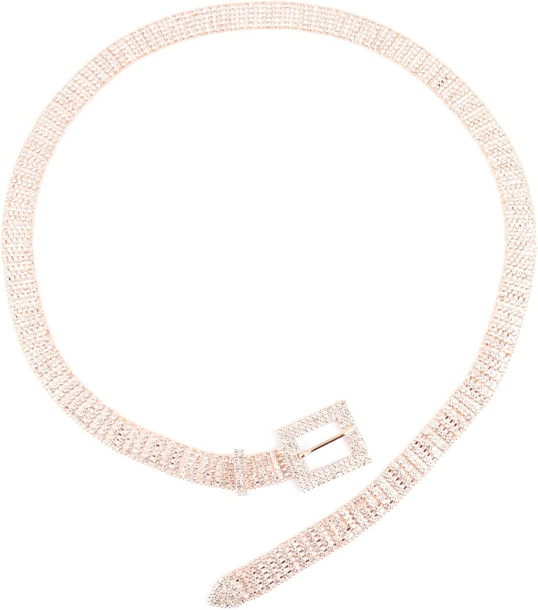 Womens Belt Fashion Metal Buckle Waist Belt - Faux Leather Skinny Dress Jeans Pants Belts Solid, Rhinestone Apparel & Accessories > Clothing Accessories > Belts RIAH FASHION Rhinestone Sparkly Belt - Gold