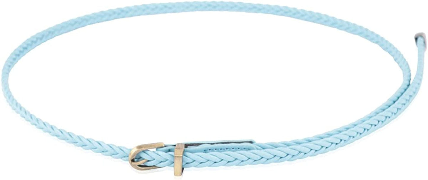 Womens Belt Fashion Metal Buckle Waist Belt - Faux Leather Skinny Dress Jeans Pants Belts Solid, Rhinestone Apparel & Accessories > Clothing Accessories > Belts RIAH FASHION Skinny Braided Belt - Blue