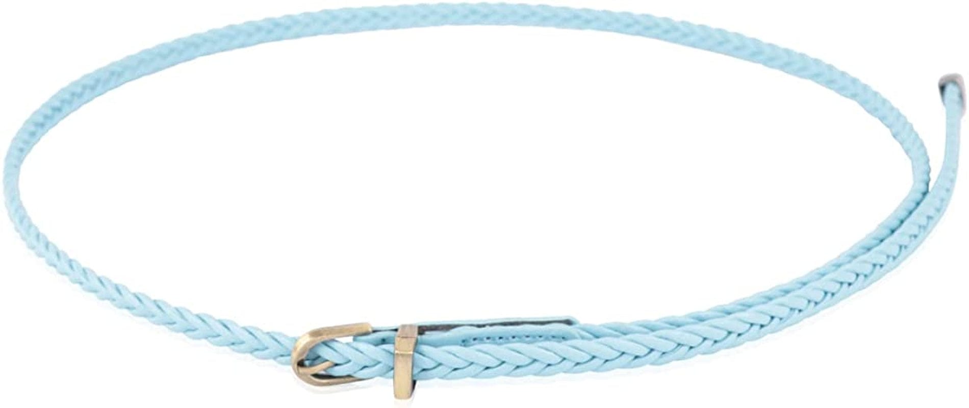 Womens Belt Fashion Metal Buckle Waist Belt - Faux Leather Skinny Dress Jeans Pants Belts Solid, Rhinestone Apparel & Accessories > Clothing Accessories > Belts RIAH FASHION Skinny Braided Belt - Blue