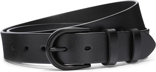 Womens Black Buckle Belt SANSTHS Casual Leather Jeans Belts with Black Metal Buckle Apparel & Accessories > Clothing Accessories > Belts SANSTHS B-dumb Buckle Fit Pants Size 23"-28"