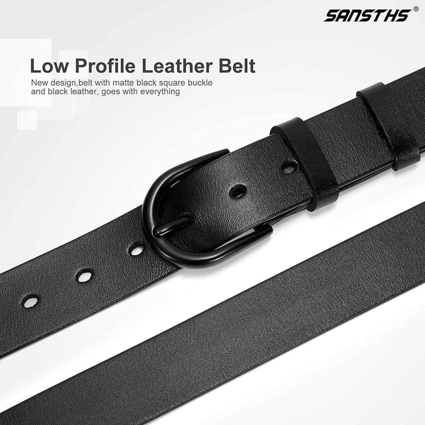 Womens Black Buckle Belt SANSTHS Casual Leather Jeans Belts with Black Metal Buckle Apparel & Accessories > Clothing Accessories > Belts SANSTHS
