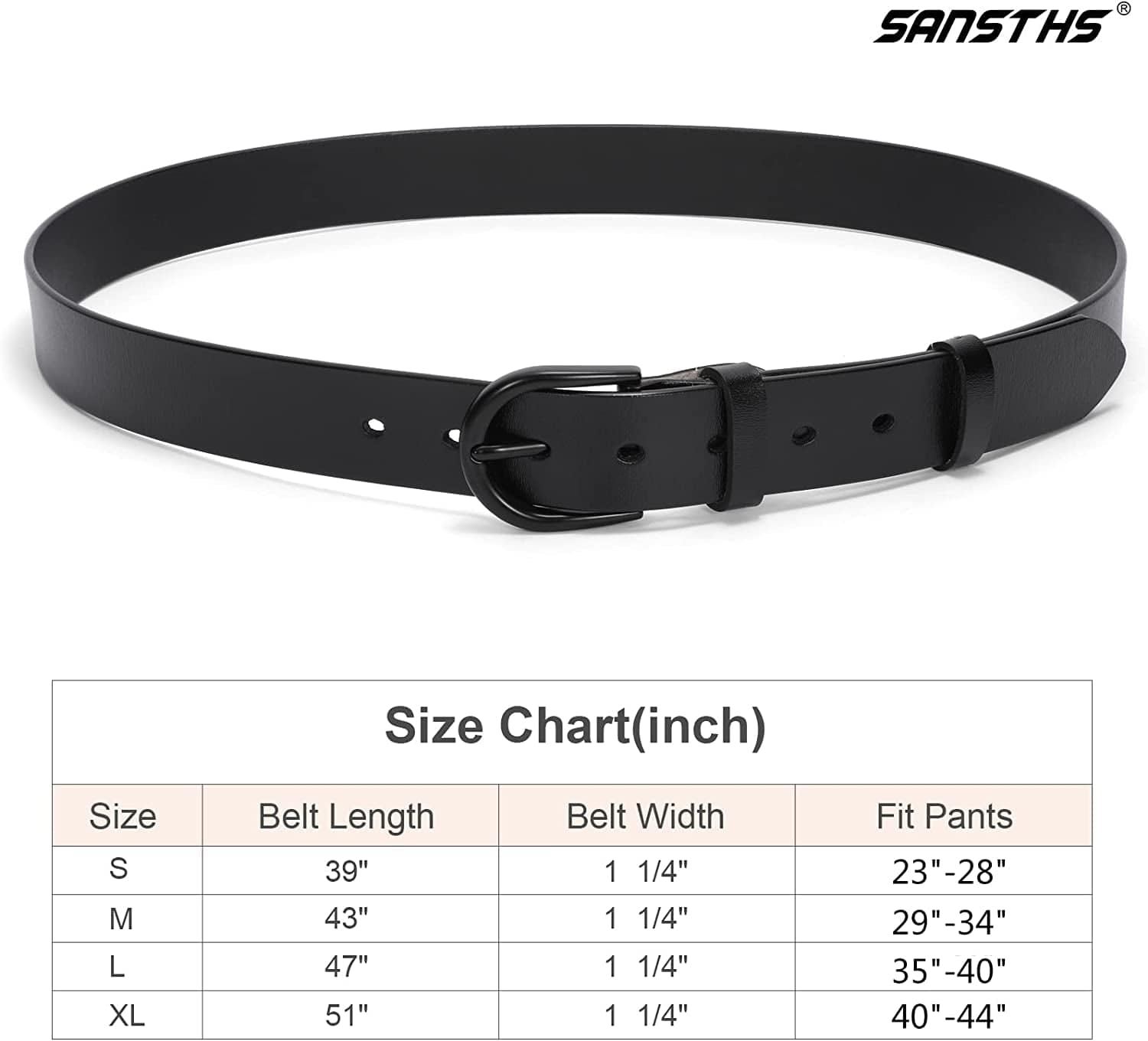Womens Black Buckle Belt SANSTHS Casual Leather Jeans Belts with Black Metal Buckle Apparel & Accessories > Clothing Accessories > Belts SANSTHS