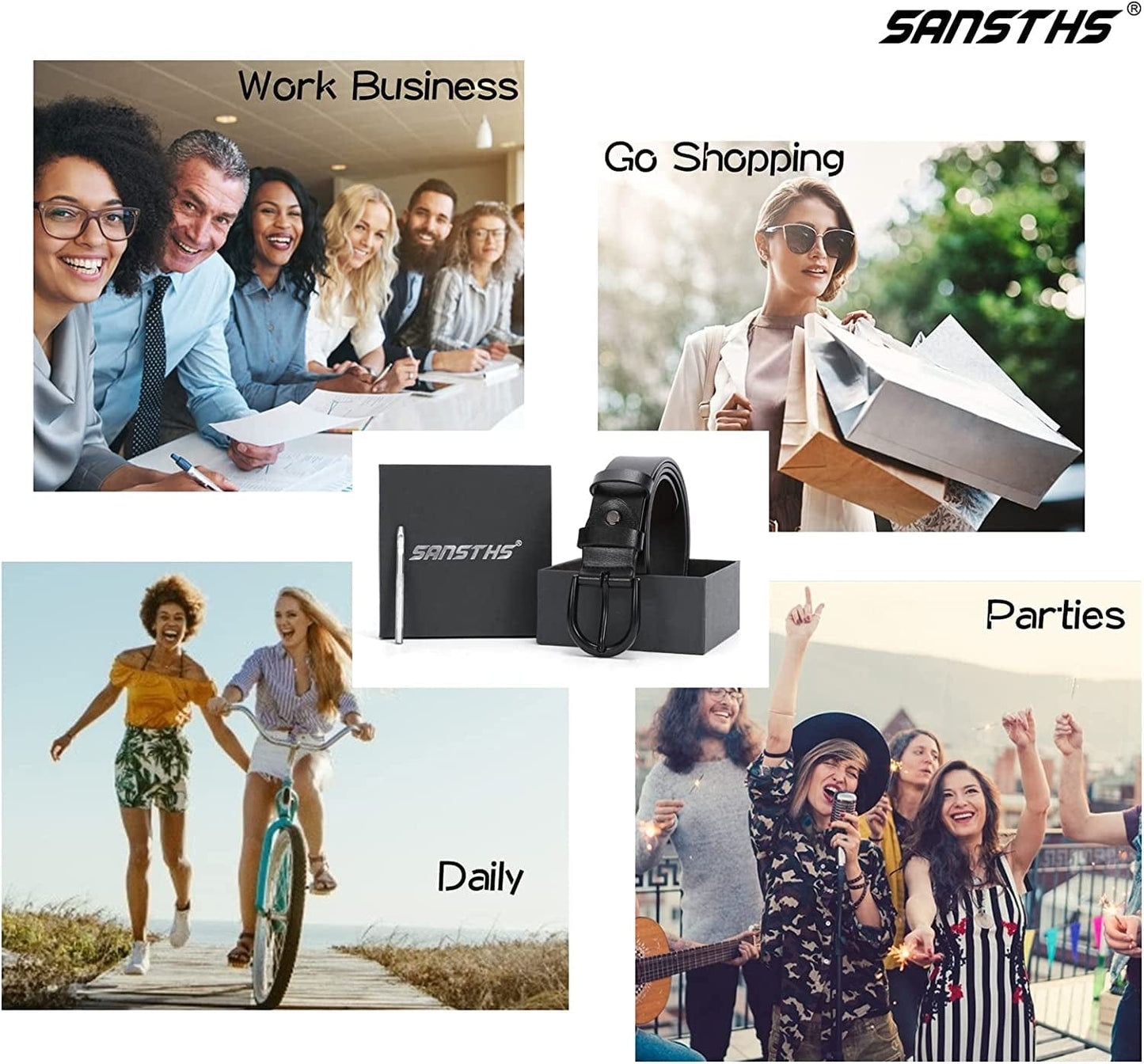 Womens Black Buckle Belt SANSTHS Casual Leather Jeans Belts with Black Metal Buckle Apparel & Accessories > Clothing Accessories > Belts SANSTHS