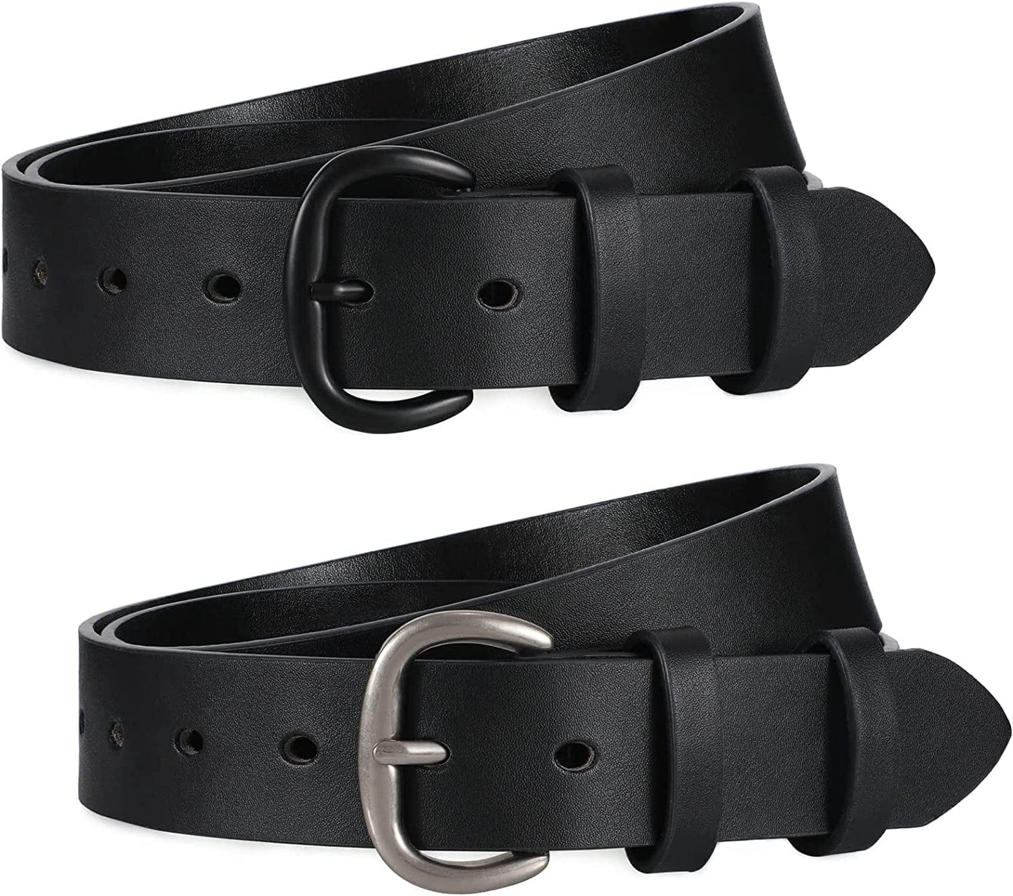 Womens Black Buckle Belt SANSTHS Casual Leather Jeans Belts with Black Metal Buckle Apparel & Accessories > Clothing Accessories > Belts SANSTHS J-black+silver Black Fit Pants Size 44"-48"