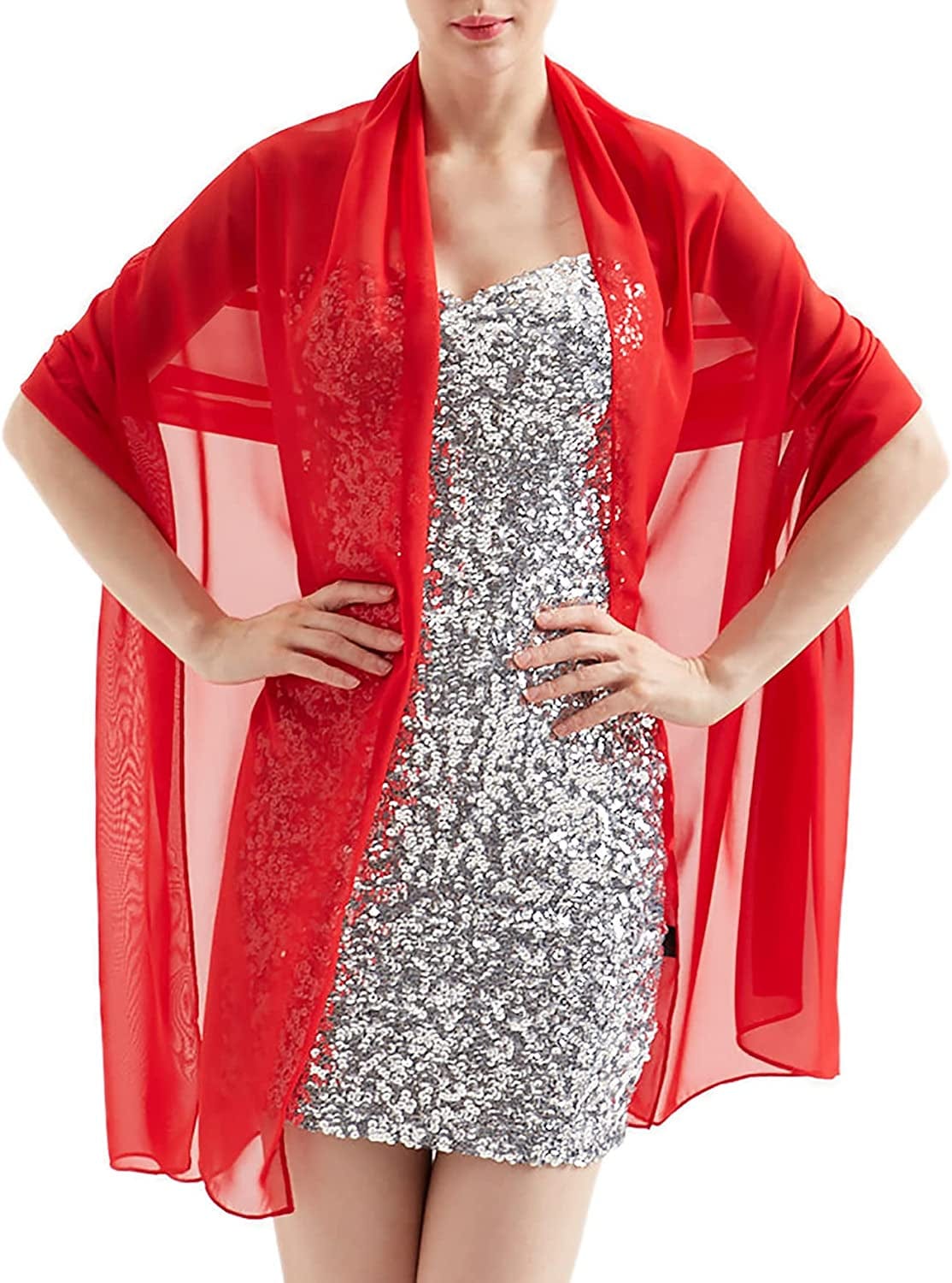Womens Chiffon Scarf Wrap Hijab Bridal Wedding Scarves Shawl for Bridesmaid Apparel & Accessories > Clothing Accessories > Scarves & Shawls Alivila.Y Fashion Red Chiffon 27"*75"