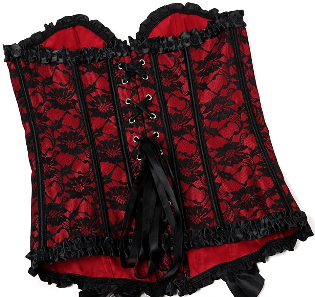 Womens Floral Black Lace Trim Corset Overbust Waist Cincher Bustier Top Apparel & Accessories > Clothing > Underwear & Socks > Lingerie Zhitunemi