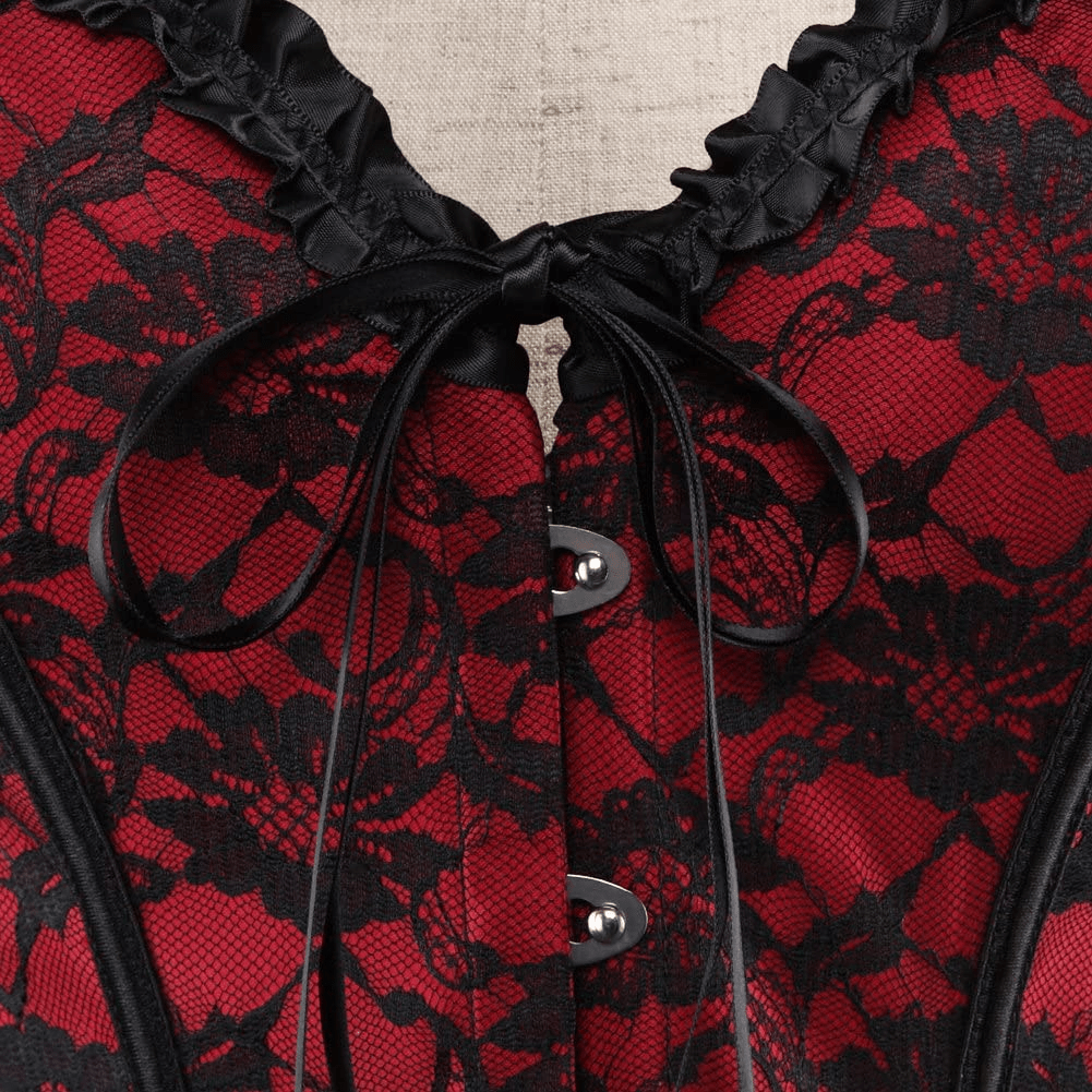 Womens Floral Black Lace Trim Corset Overbust Waist Cincher Bustier Top Apparel & Accessories > Clothing > Underwear & Socks > Lingerie Zhitunemi