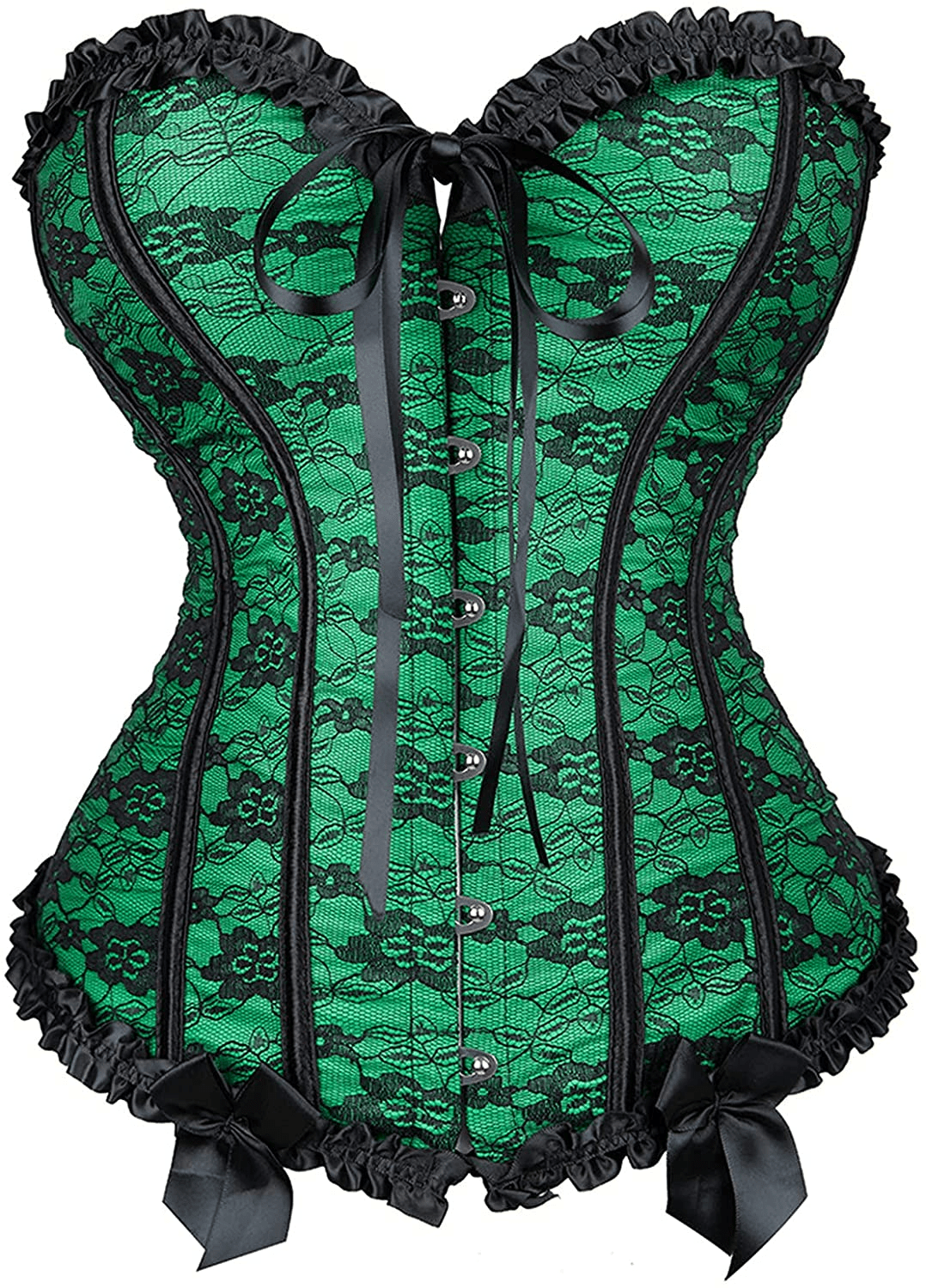 Womens Floral Black Lace Trim Corset Overbust Waist Cincher Bustier Top Apparel & Accessories > Clothing > Underwear & Socks > Lingerie Zhitunemi
