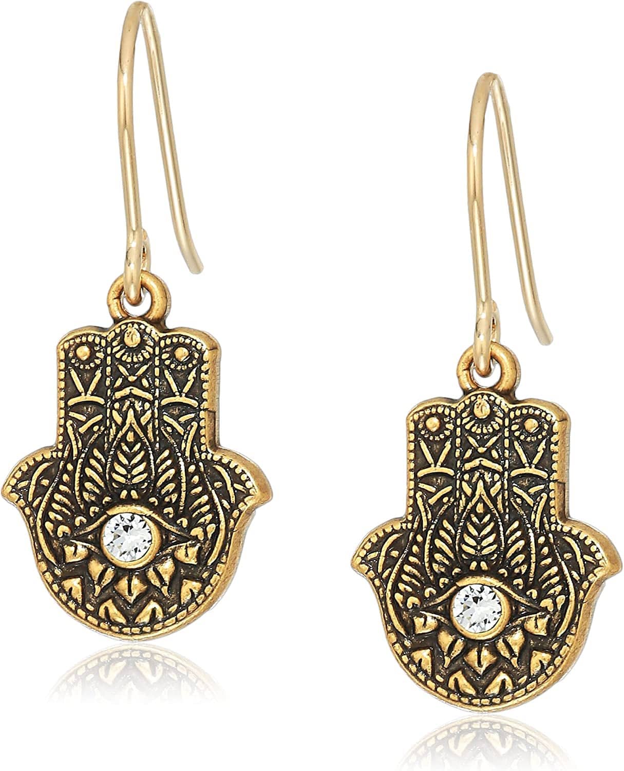 Womens Hand of Fatima Hook Drop Earrings, Rafaelian Rafaelian Gold