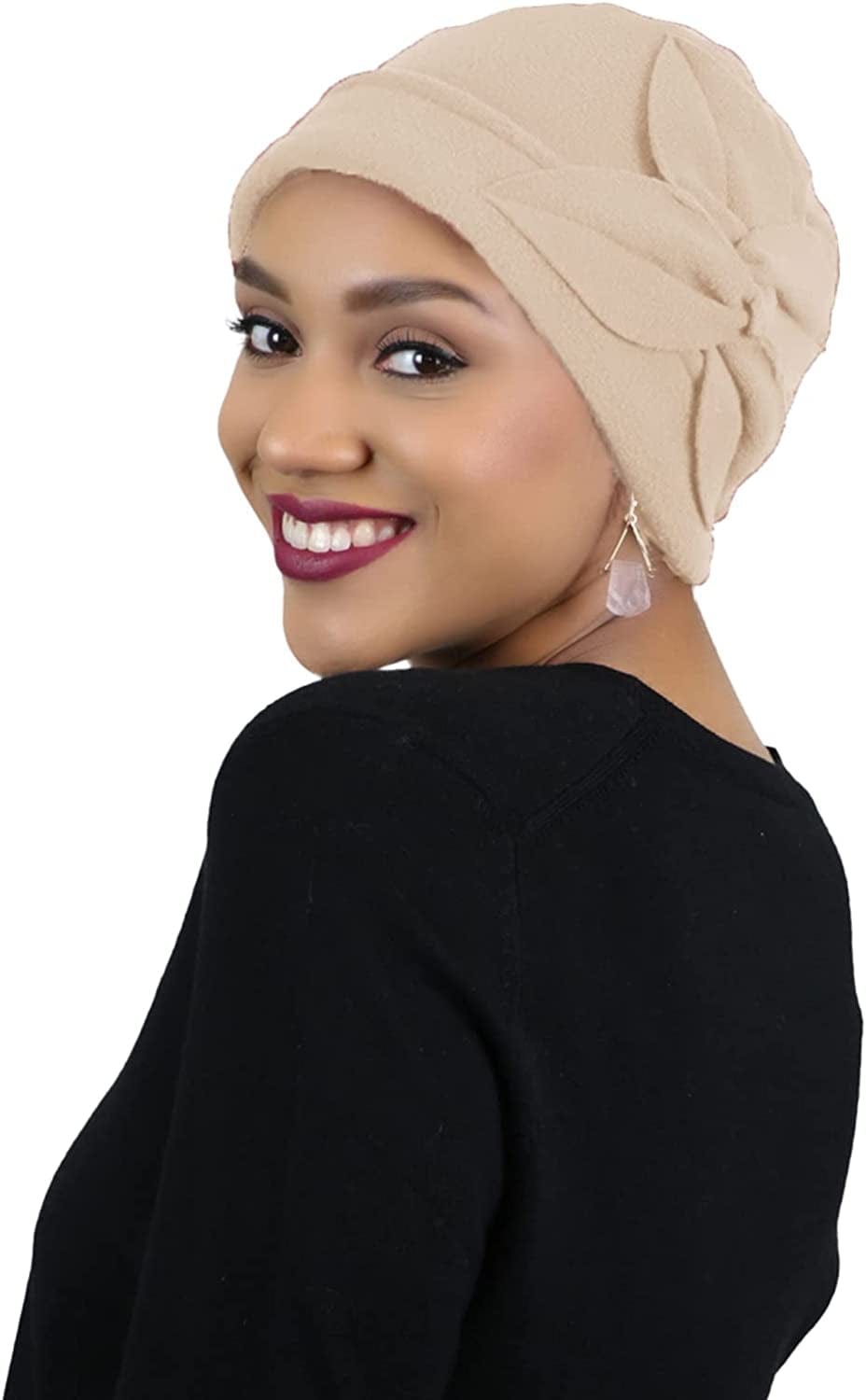 Womens Hat Fleece Beanie Cloche Cancer Headwear Chemo Ladies Winter Head Coverings Butterfly Apparel & Accessories > Clothing Accessories > Headwear Hats Scarves & More Beige