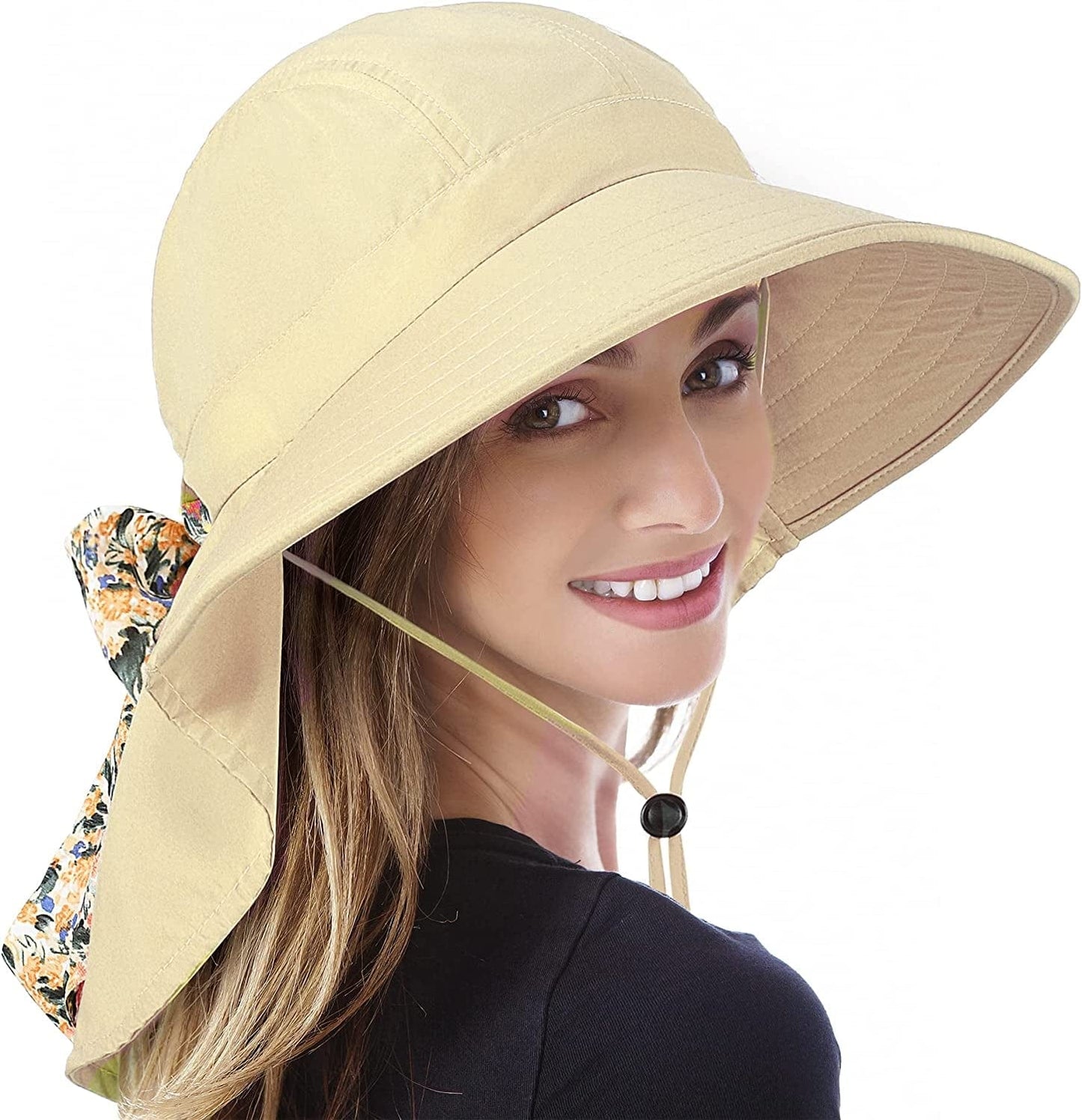 Womens Hiking Hat Wide Brim Hat with Large Neck Flap UPF 50+ Sun Protection Hats Apparel & Accessories > Clothing Accessories > Hats Tirrinia Tan