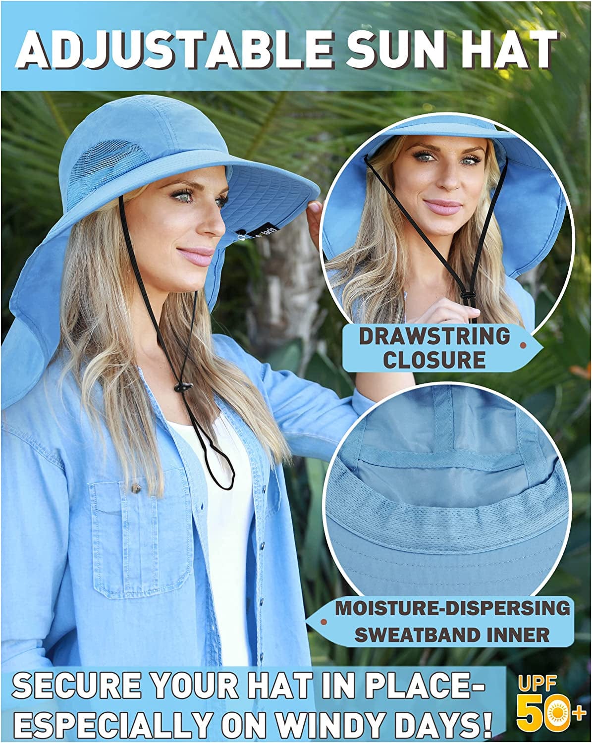 Womens Hiking Hat Wide Brim Hat with Large Neck Flap UPF 50+ Sun Protection Hats Apparel & Accessories > Clothing Accessories > Hats Tirrinia
