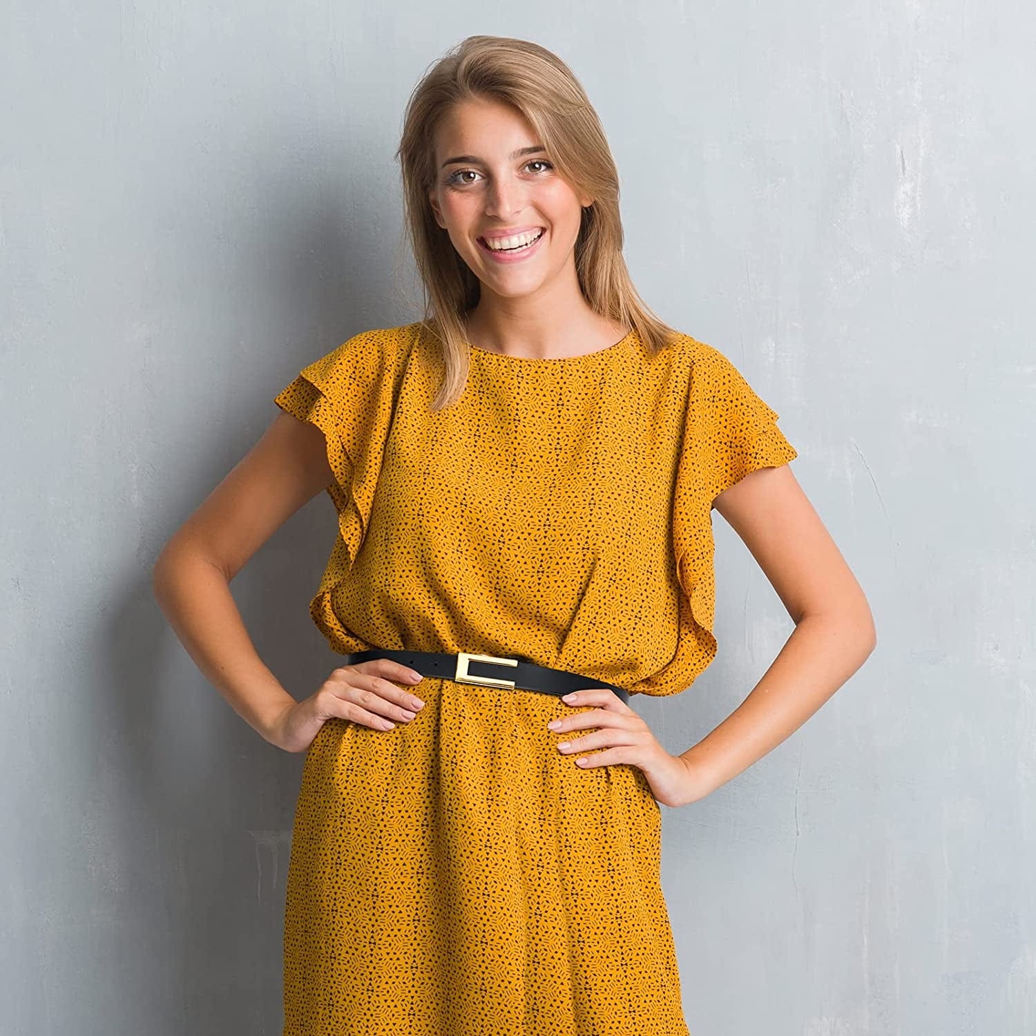 Womens Leather Belt Skinny Waist Belt for Dresses Jeans Pants with Gold Buckle Apparel & Accessories > Clothing Accessories > Belts YooAi