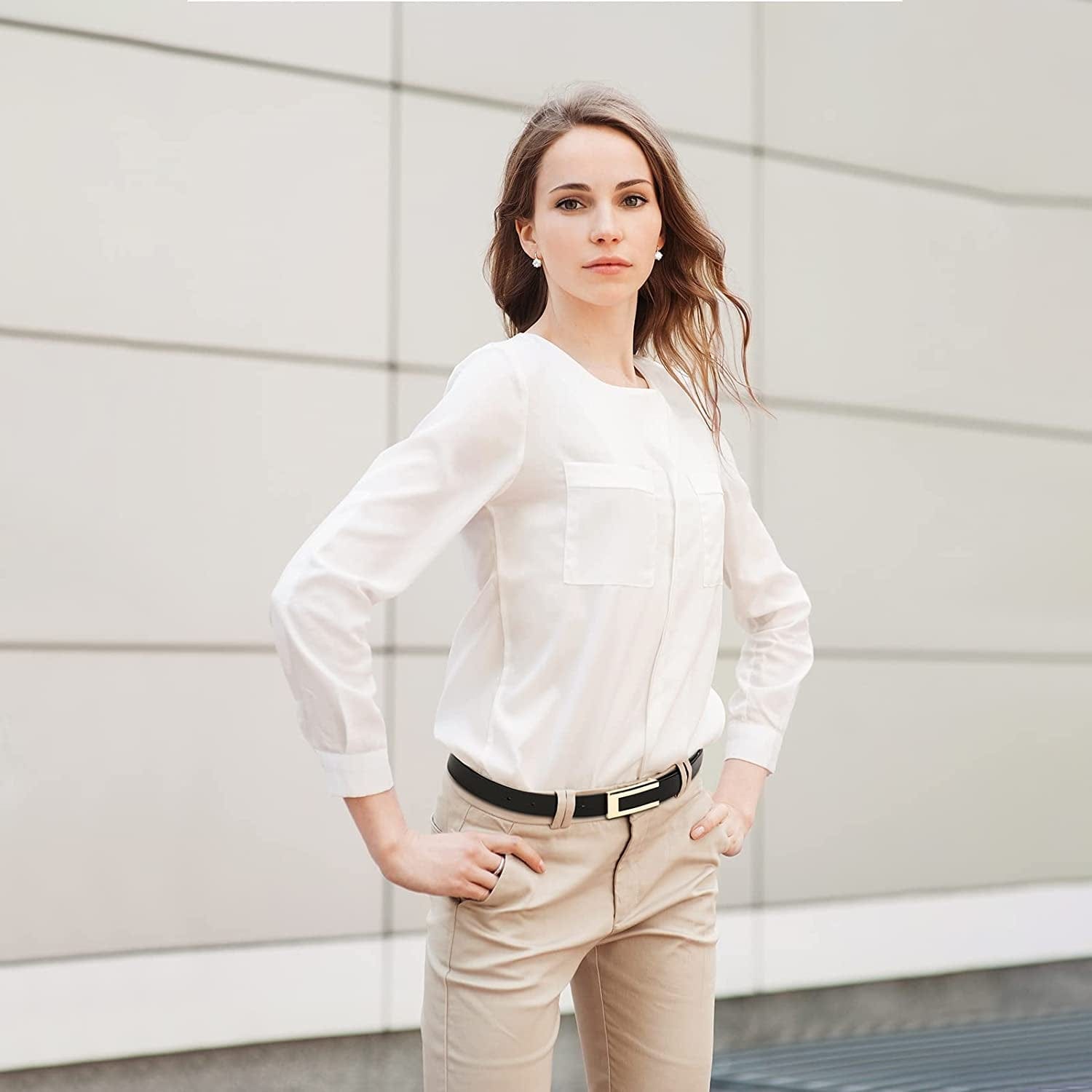 Womens Leather Belt Skinny Waist Belt for Dresses Jeans Pants with Gold Buckle Apparel & Accessories > Clothing Accessories > Belts YooAi