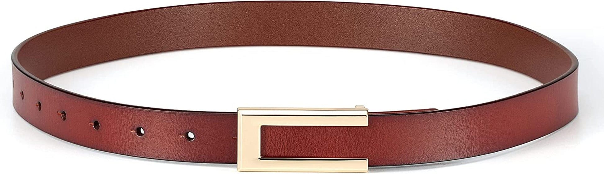 Womens Leather Belt Skinny Waist Belt for Dresses Jeans Pants with Gold Buckle Apparel & Accessories > Clothing Accessories > Belts YooAi Wine Red Fit Waist 30"-34"