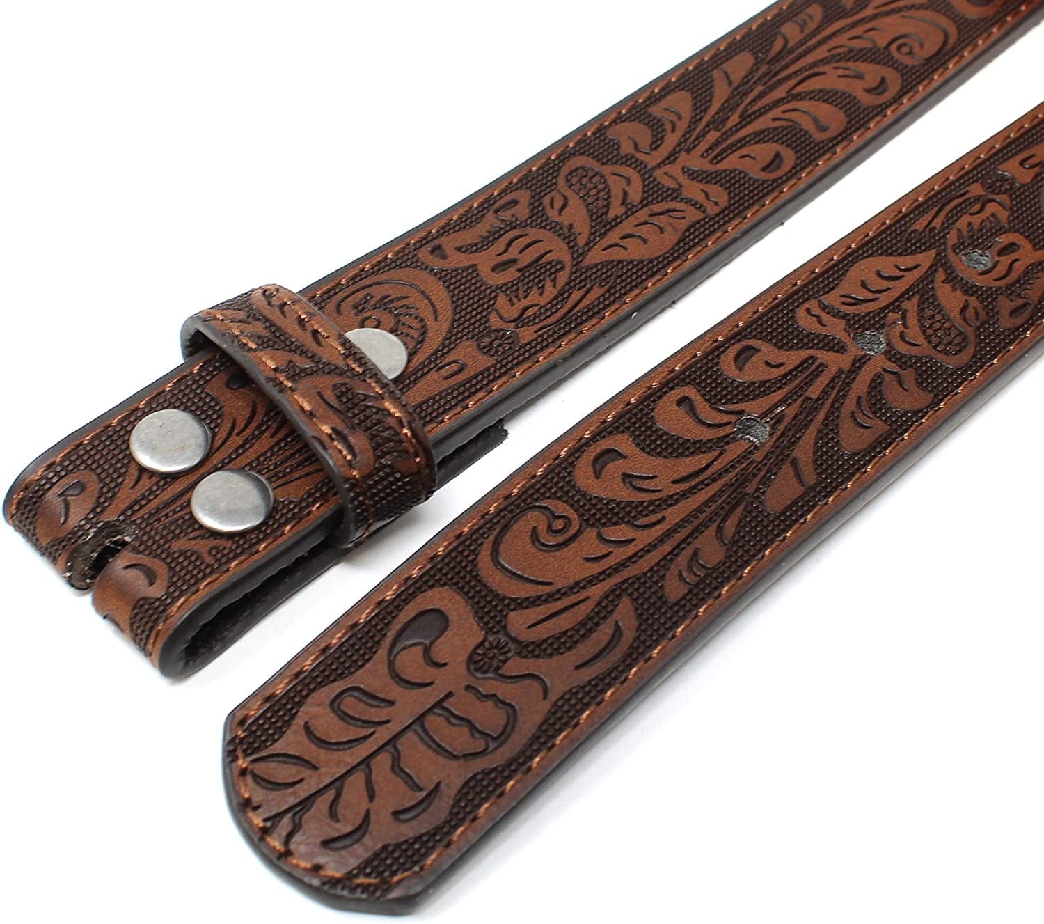 Womens Leather Belt Strap with Embossed Western Scrollwork 1.25" Wide with Snaps Apparel & Accessories > Clothing Accessories > Belts BC Belts